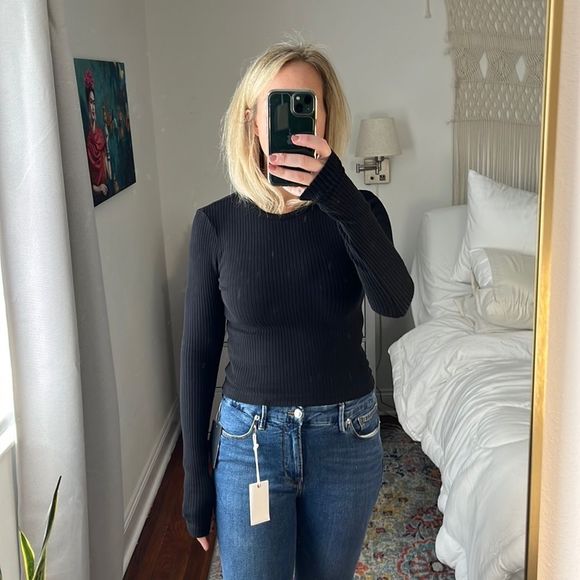 Agolde Alma Shrunken Crew Neck Tee Black Size Small - Picture 2 of 8